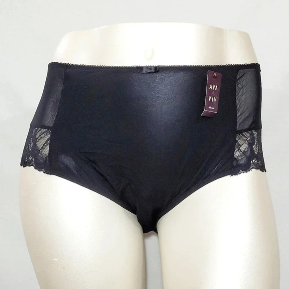 3X Ava & Viv High Waist Lace Briefs with Lace Ebony Black  New with Tags - DUE T - Picture 1 of 5